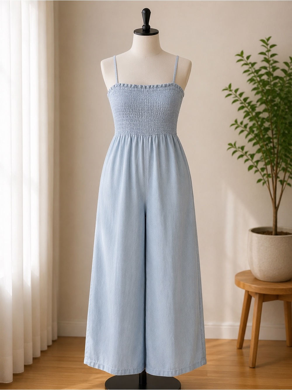 Light Blue Smocked Jumpsuit - Unknown Brand